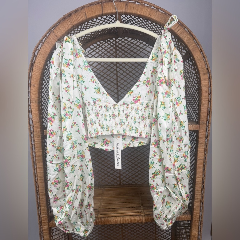 For Love & Lemons Tanya Crop Top White Floral XS NWT Boho Cottagecore - Picture 6 of 7